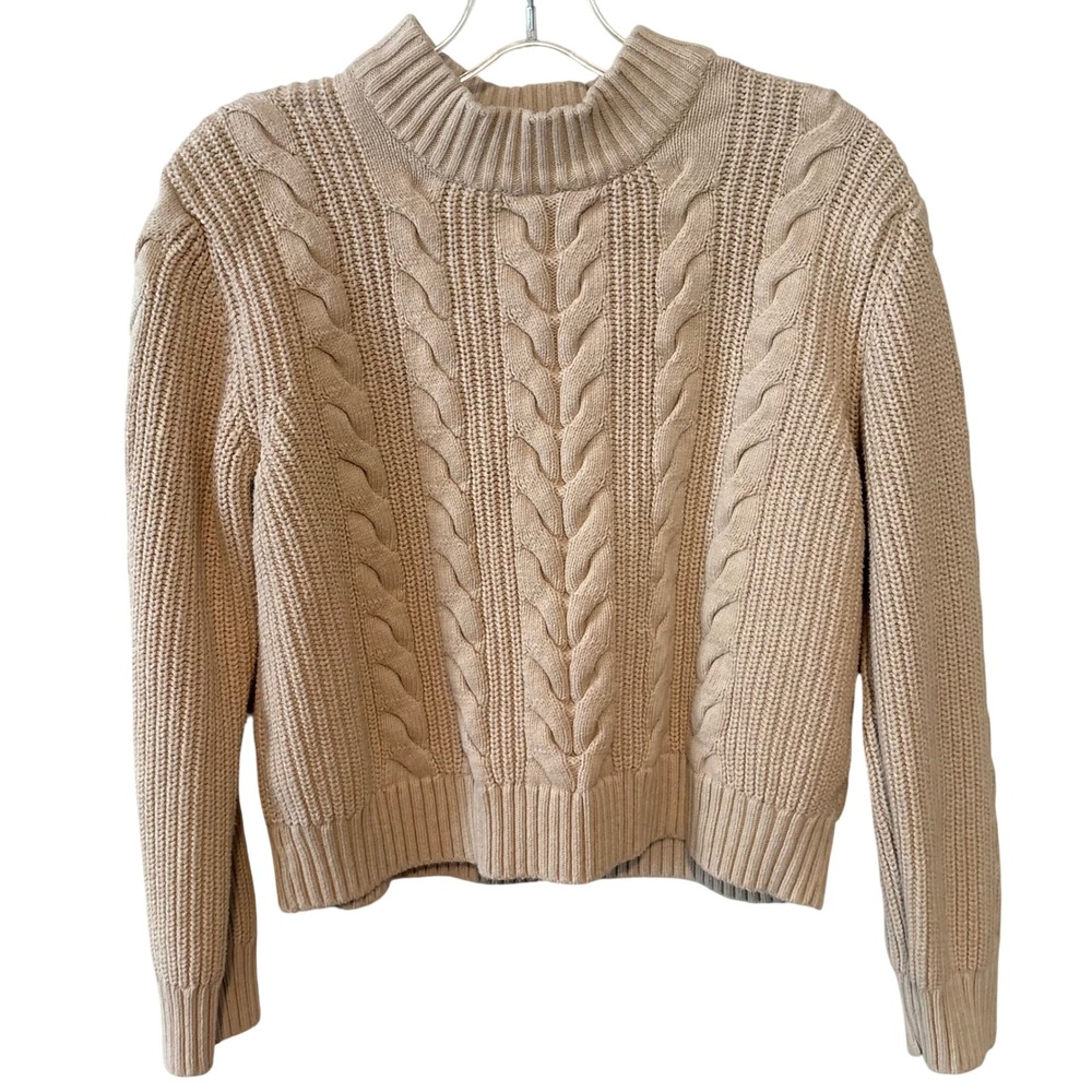 Pact Ivory‎ Organic Cotton Cable Knit Mock Neck Fisherman's Sweater in Size M